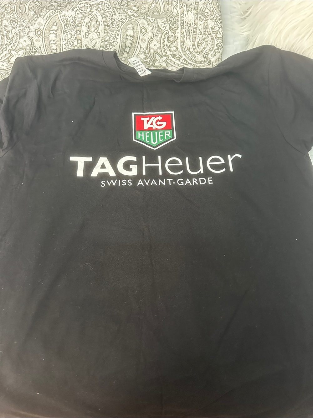 Tag Heuer Watch Co black T-Shirt with Red and Green Logo